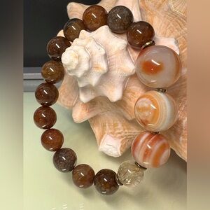 DRAGON VEINS + SARDONYX STONES  NATURAL BRACELET size 7”